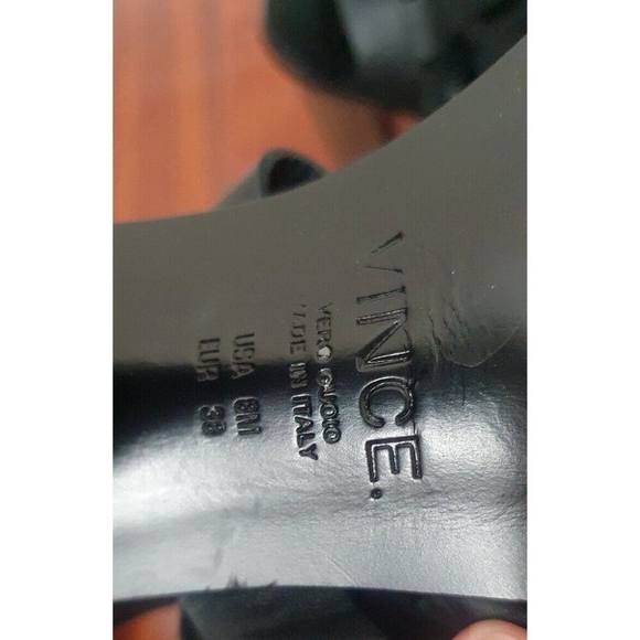 Vince Sandals Caged Strappy Nicolette Womens 8M 38 Black Leather Block High Heel - Picture 14 of 16